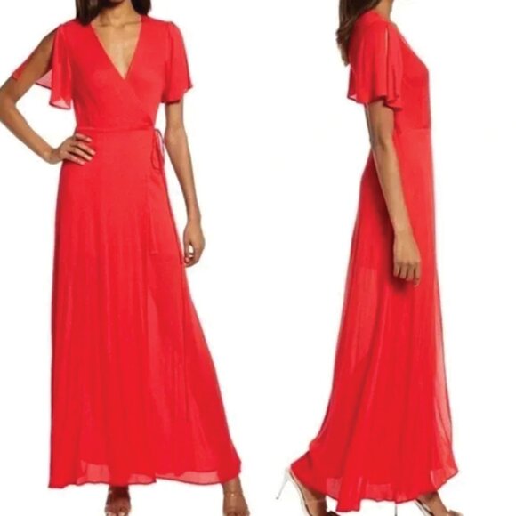 Lulu's Much Obliged Red Wrap Maxi Dress - Size Medium - Picture 5 of 5